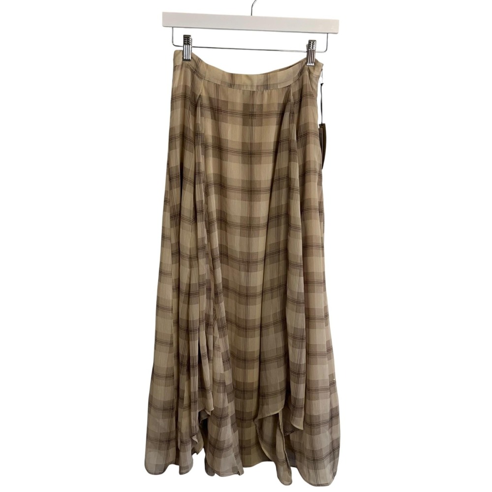 Halogen Beige Plaid Chiffon Layered Drape Maxi Skirt Neutral Academia Size 4 NWT
